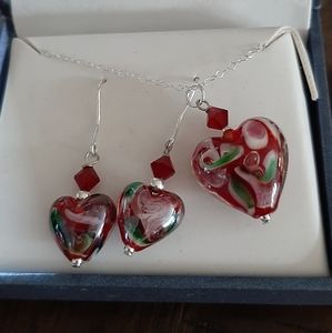 Glass and sterling silver necklace and earrings set